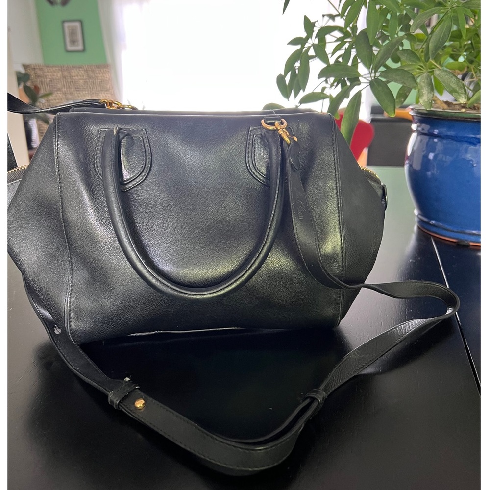 Black Leather Satchel Handbag - Brand: